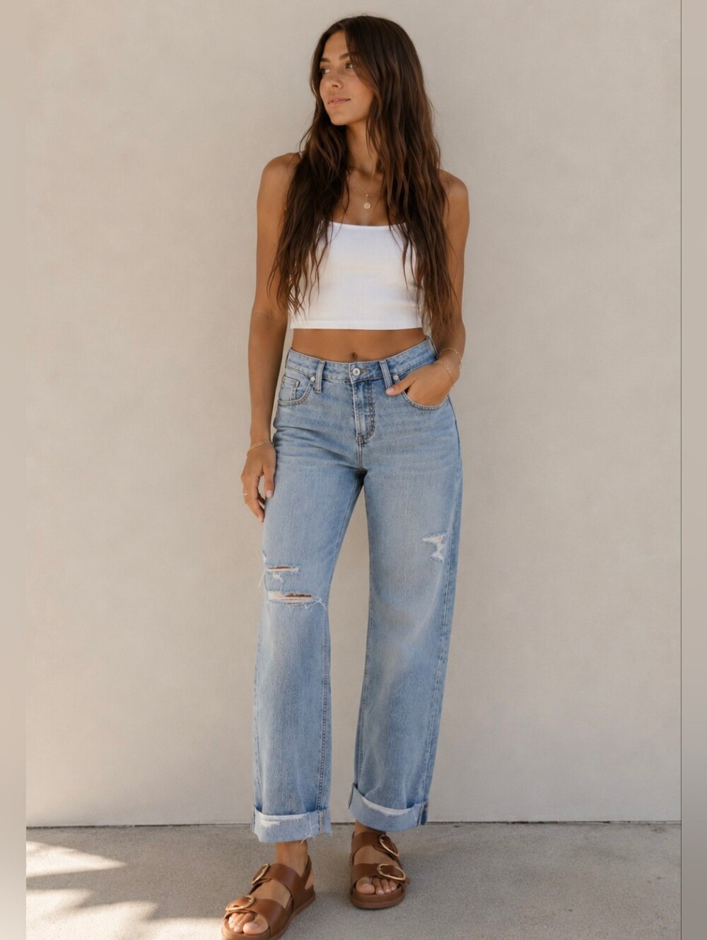 Lucky Brand Boyfriend Distressed Cuffed Jeans Size 29